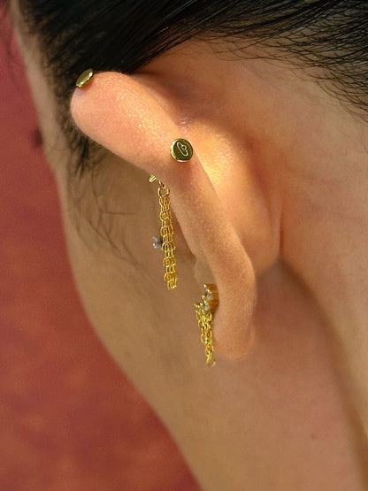 Gold-plated 925 sterling silver CZ Chain Tassel Flat back Earring