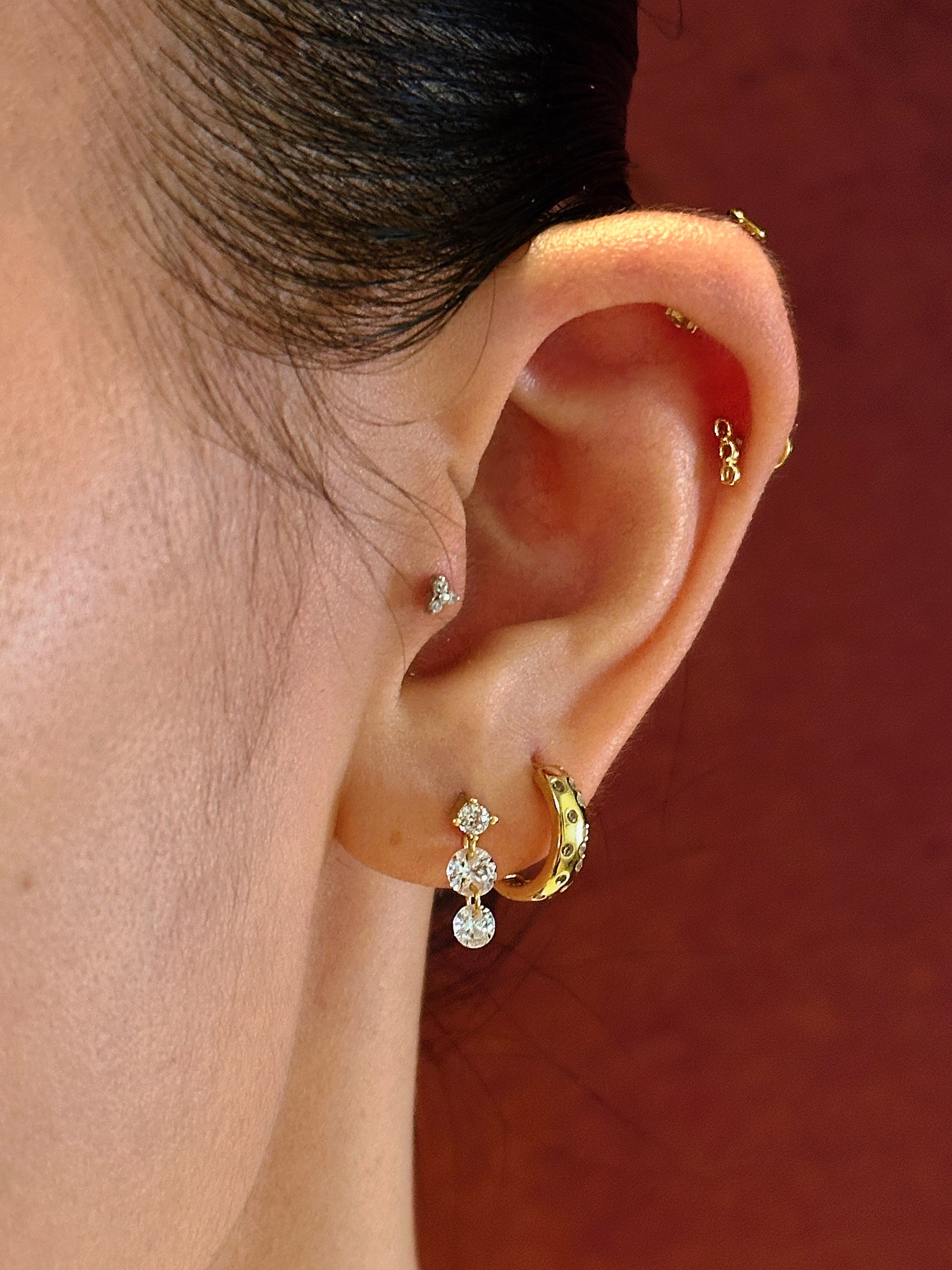 Gold-plated 925 sterling silver Mini Link Chain Flatback Earring