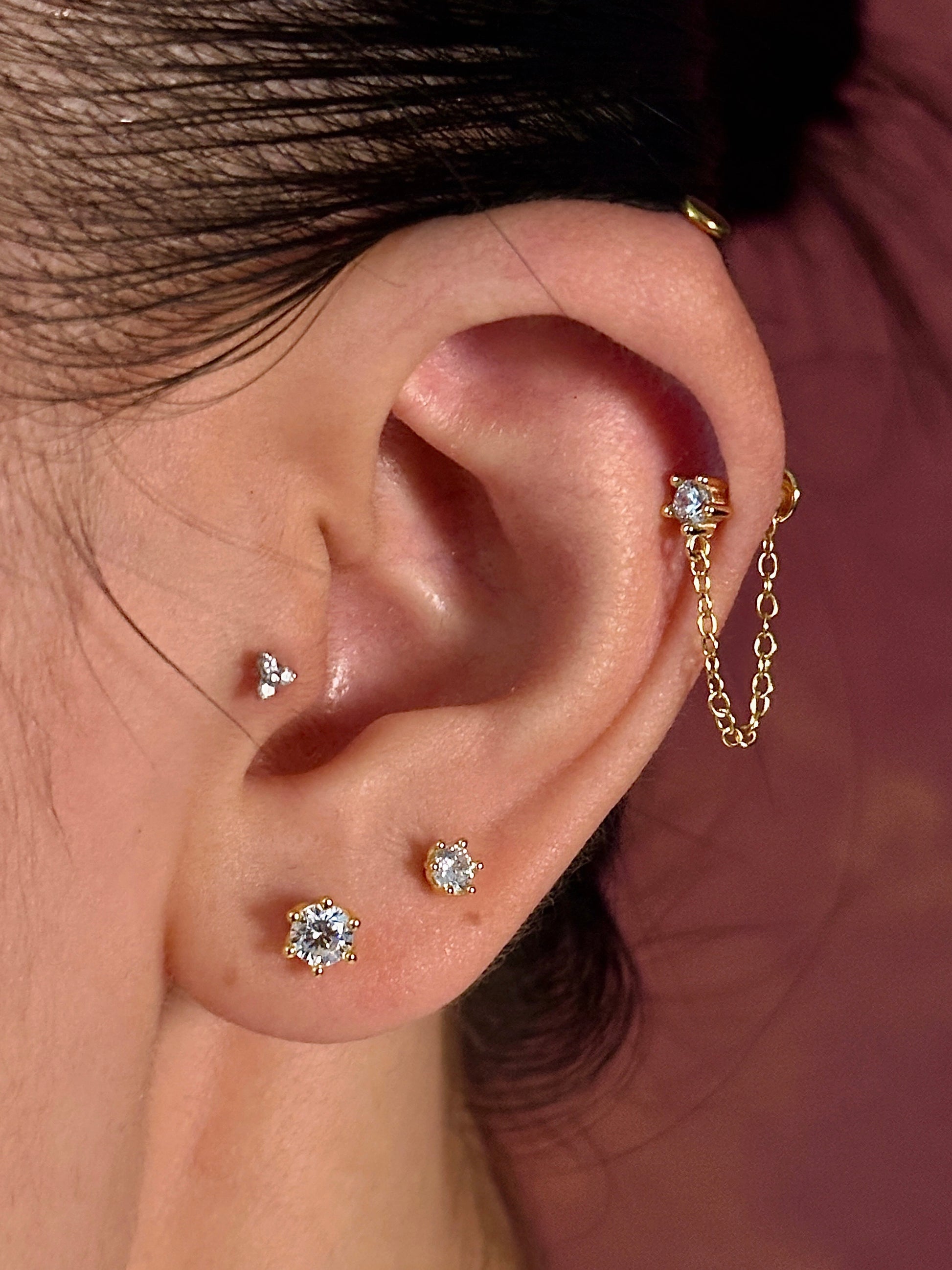 Gold-plated 925 sterling silver Six-Prong Zirconia Flatback Earring