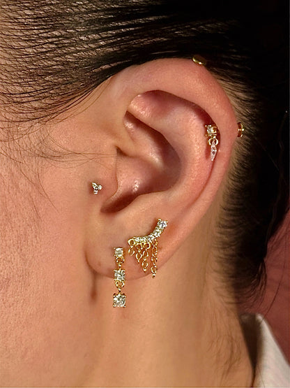 Gold-plated 925 sterling silver Dangle CZ Trio Flatback Earring