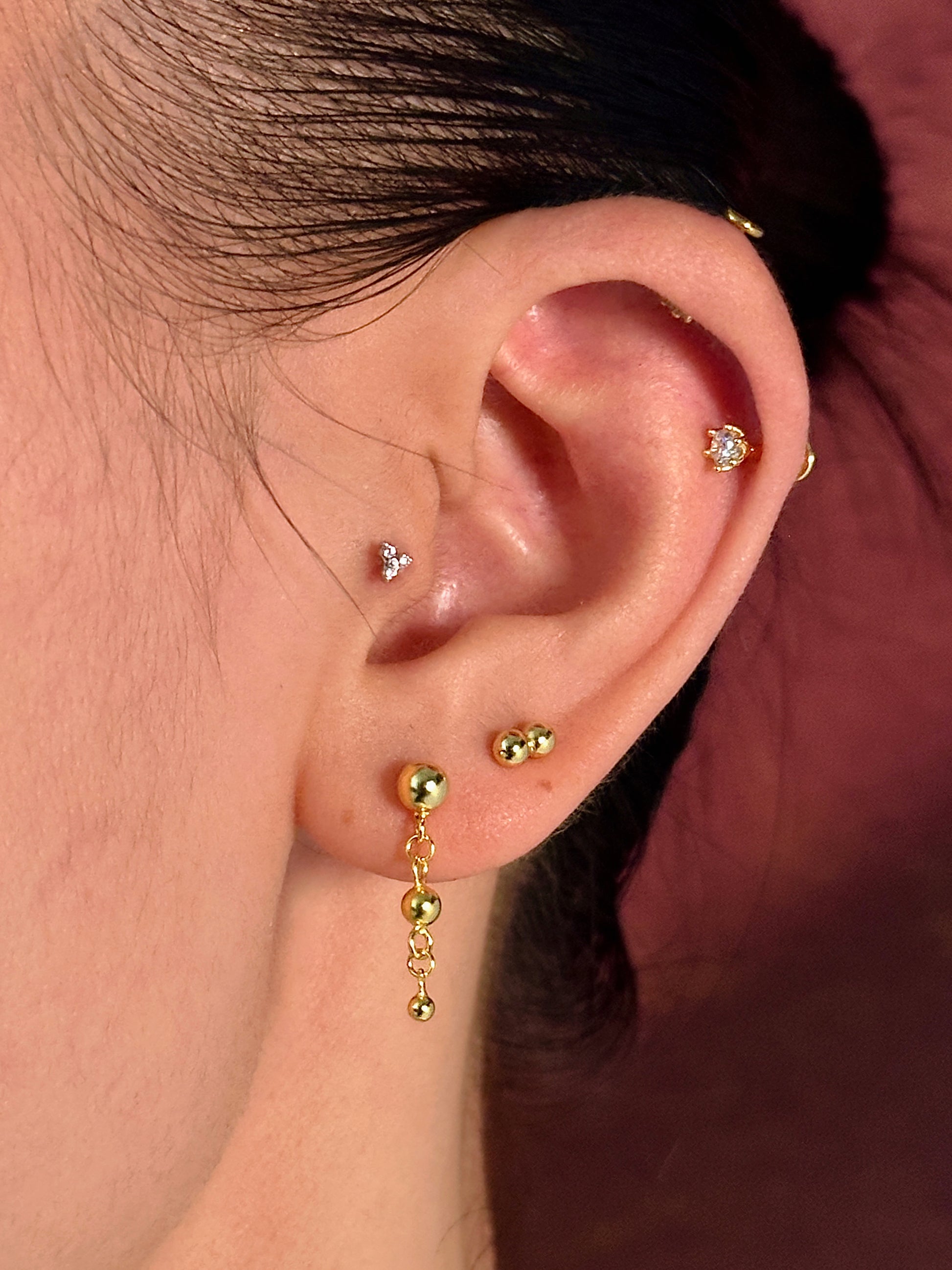 Gold-plated 925 sterling silver Ball Chain Flatback Earring