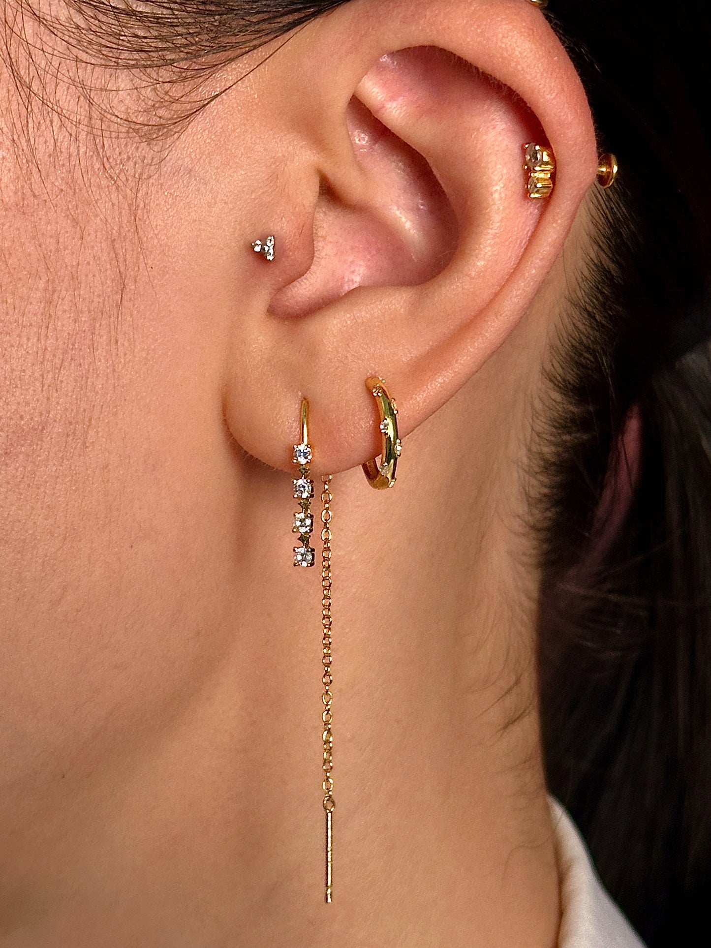 Gold-plated 925 sterling silver Double Stones Flatback Earring