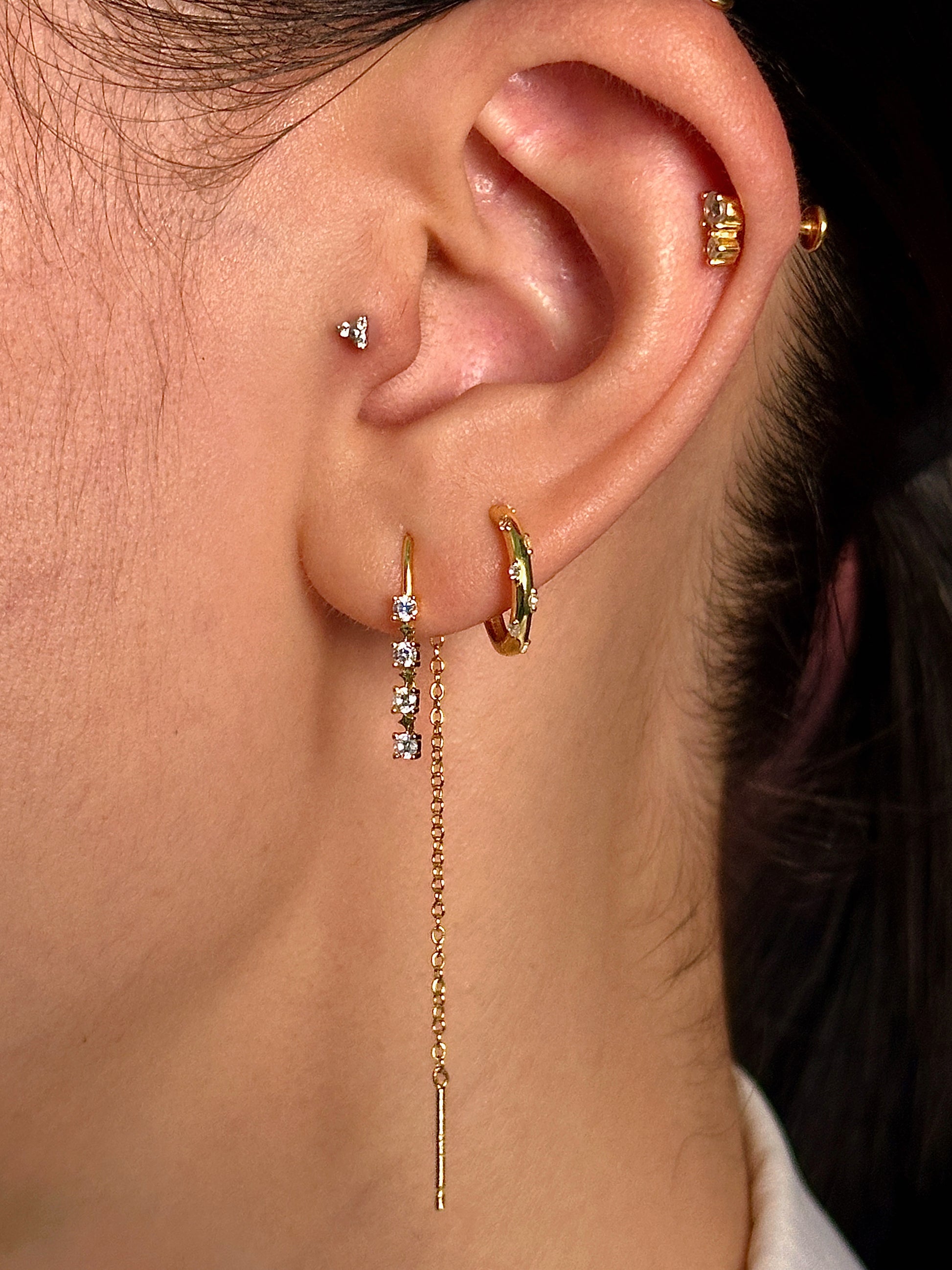 Gold-plated 925 sterling silver Double Stones Flatback Earring