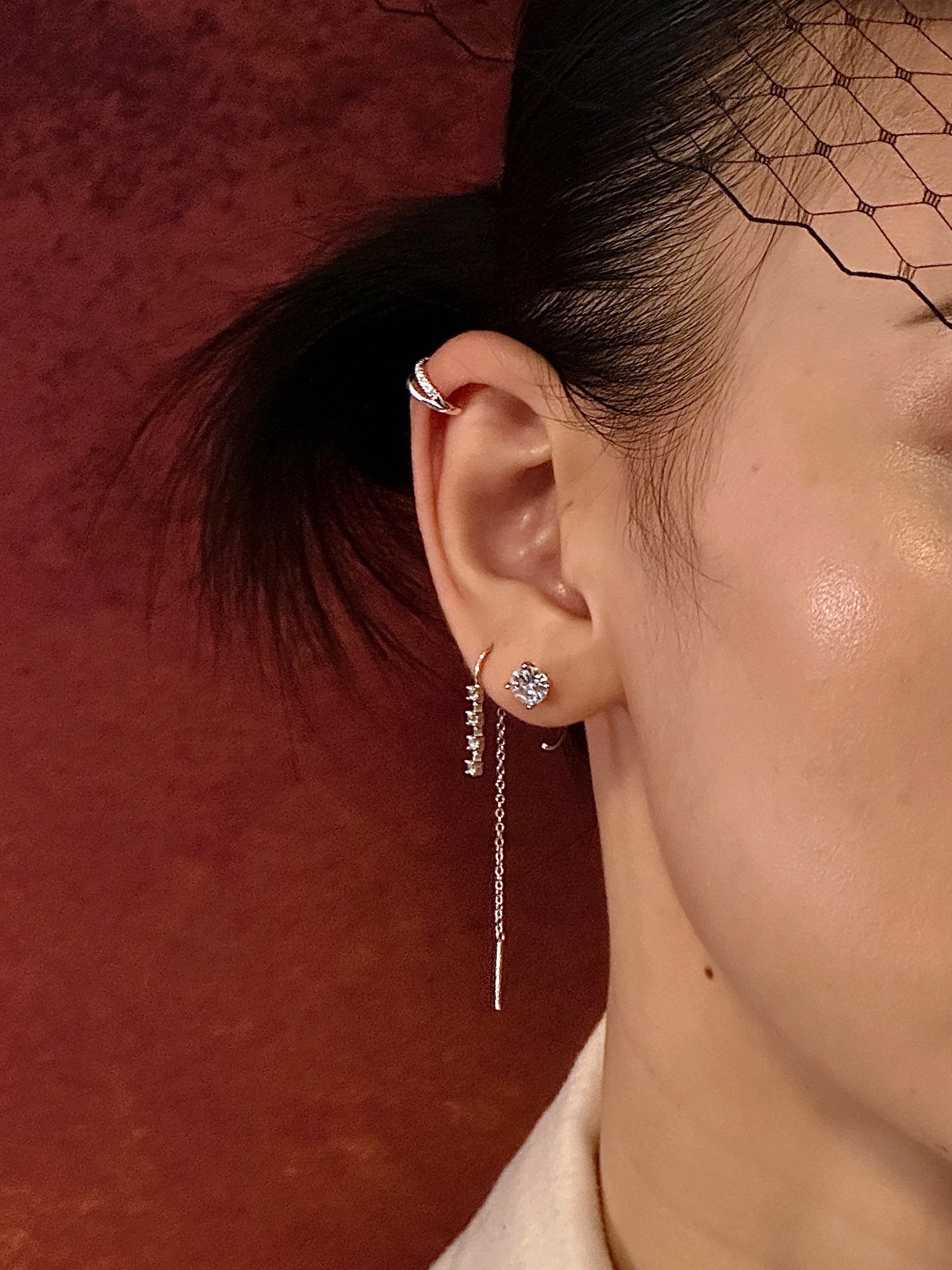 Gold-plated 925 sterling silver Sparkle CZ Threader Earrings