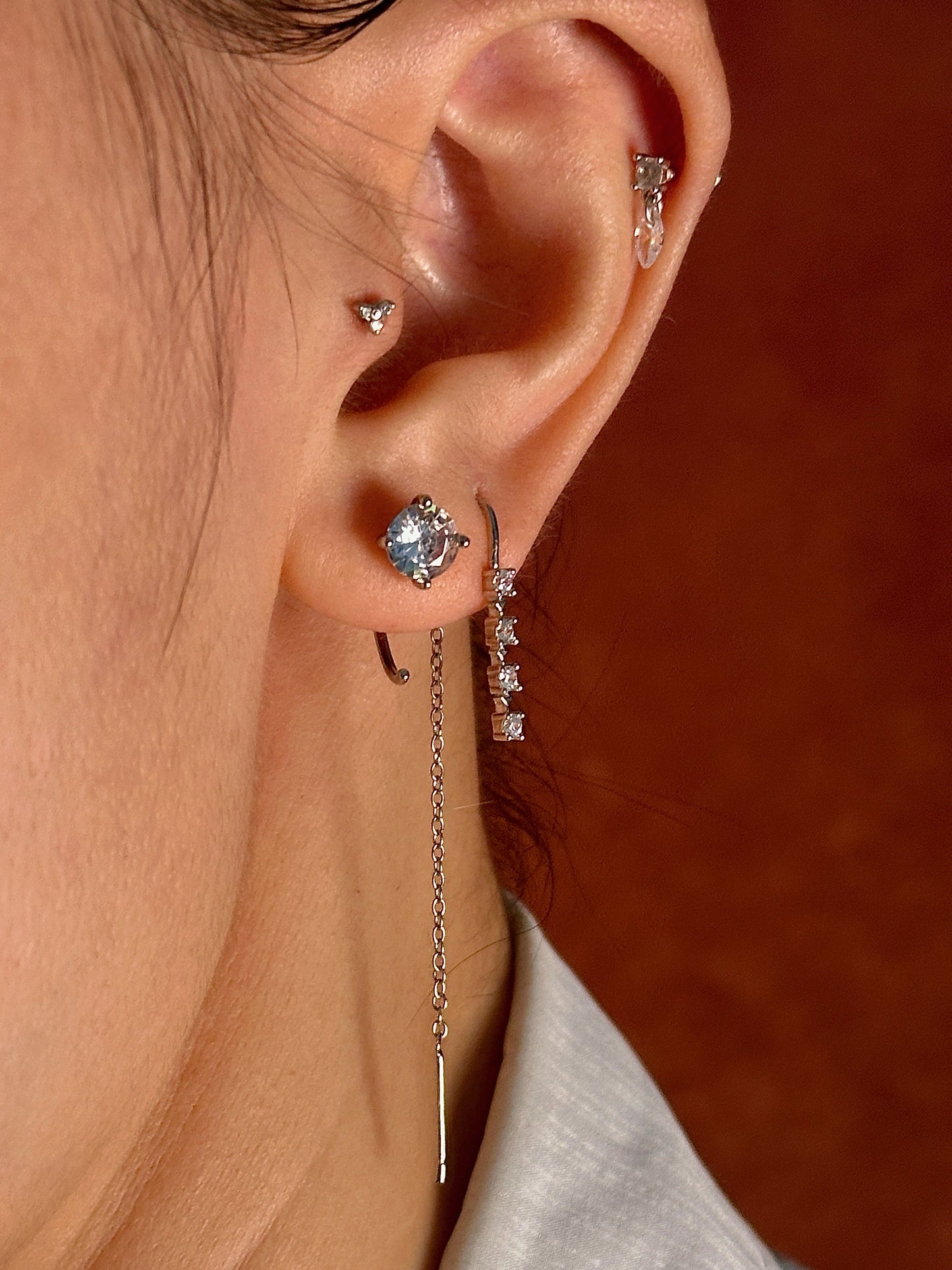 Gold-plated 925 sterling silver CZ Dangle Flatback Earring