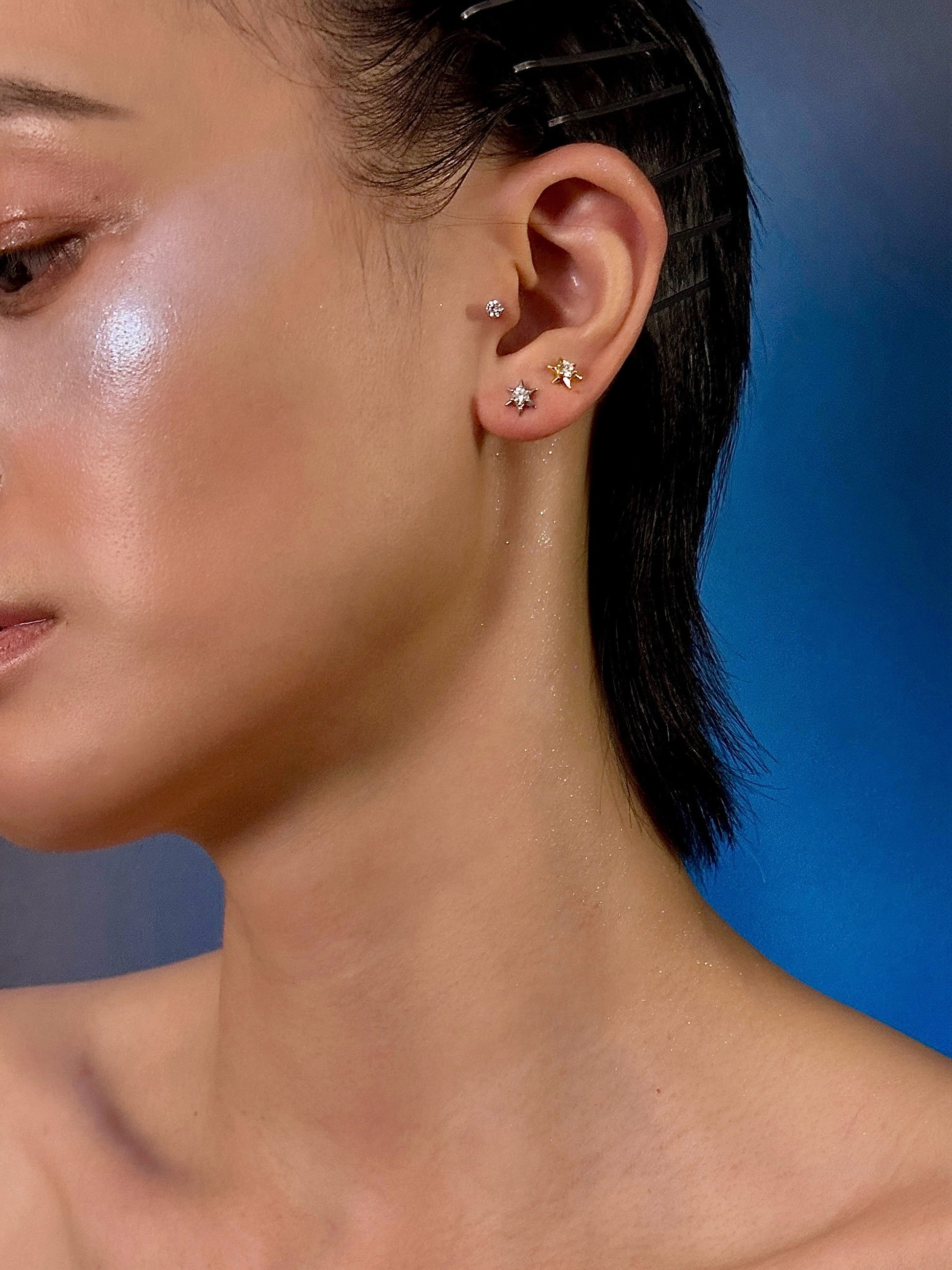 Gold-plated 925 sterling silver Polaris CZ Flatback Earring