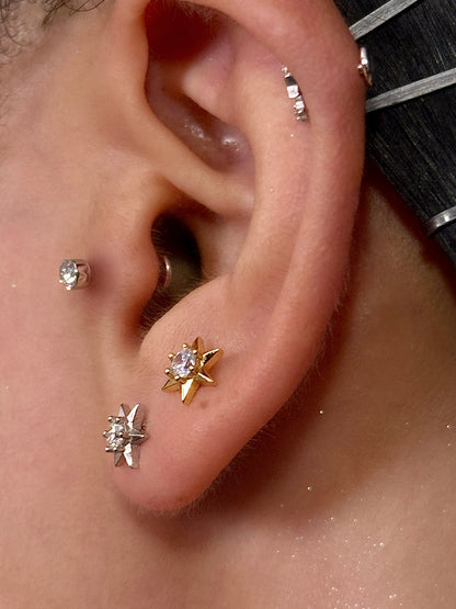 Gold-plated 925 sterling silver Polaris CZ Flatback Earring