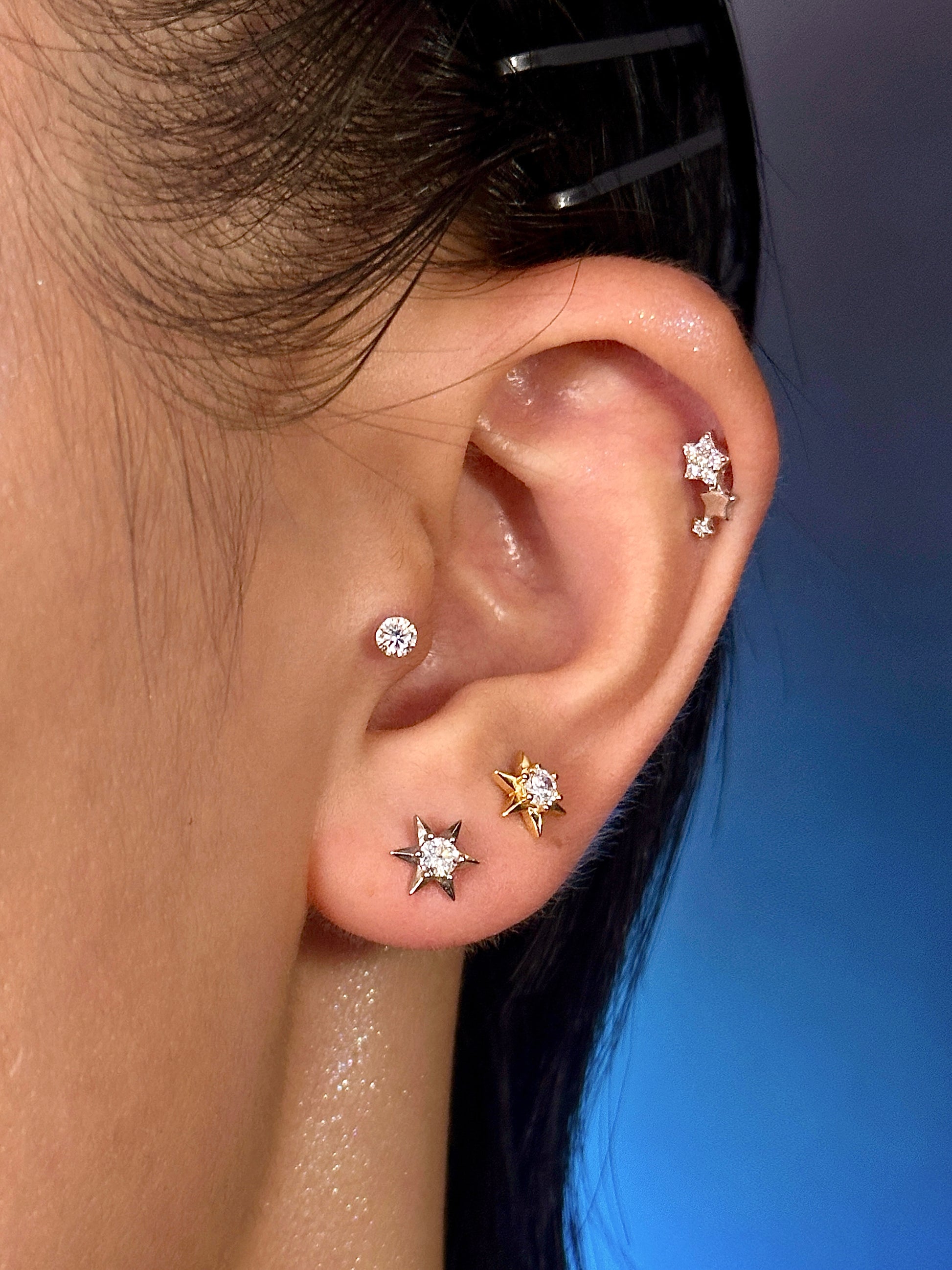 Gold-plated 925 sterling silver Polaris CZ Flatback Earring