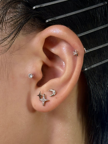 Gold-plated 925 sterling silver Bling Star Moissanite Flatback Earring