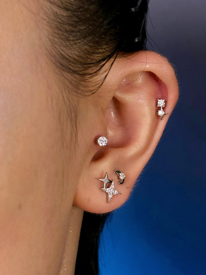 Gold-plated 925 sterling silver Bling Star Moissanite Flatback Earring