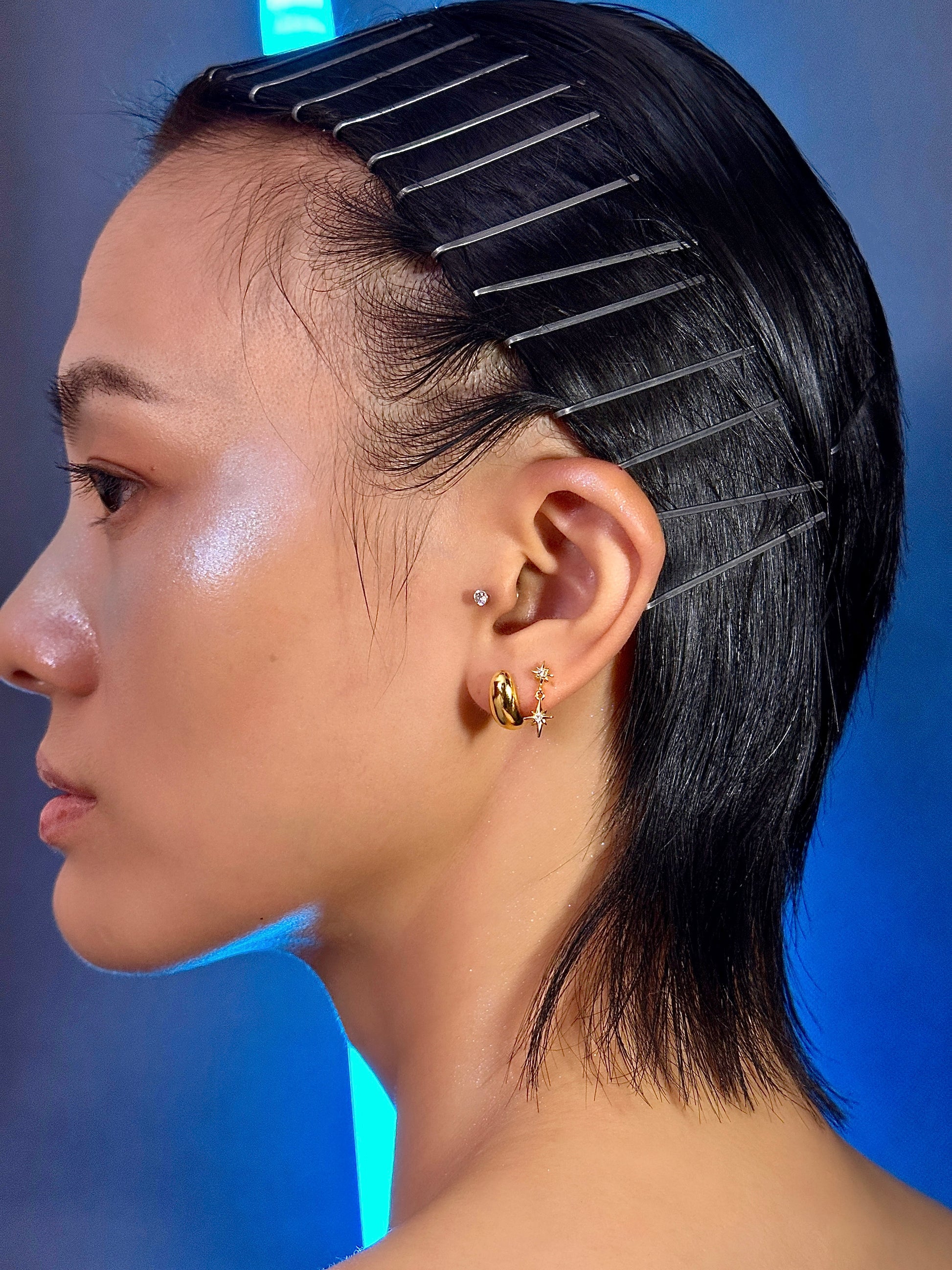 Gold-plated 925 sterling silver North Star Dangle Flatback Earring