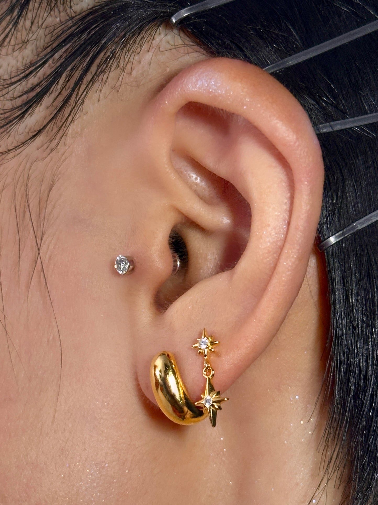 Gold-plated 925 sterling silver North Star Dangle Flatback Earring