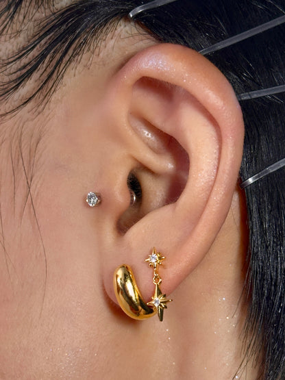 Gold-plated 925 sterling silver North Star Dangle Flatback Earring