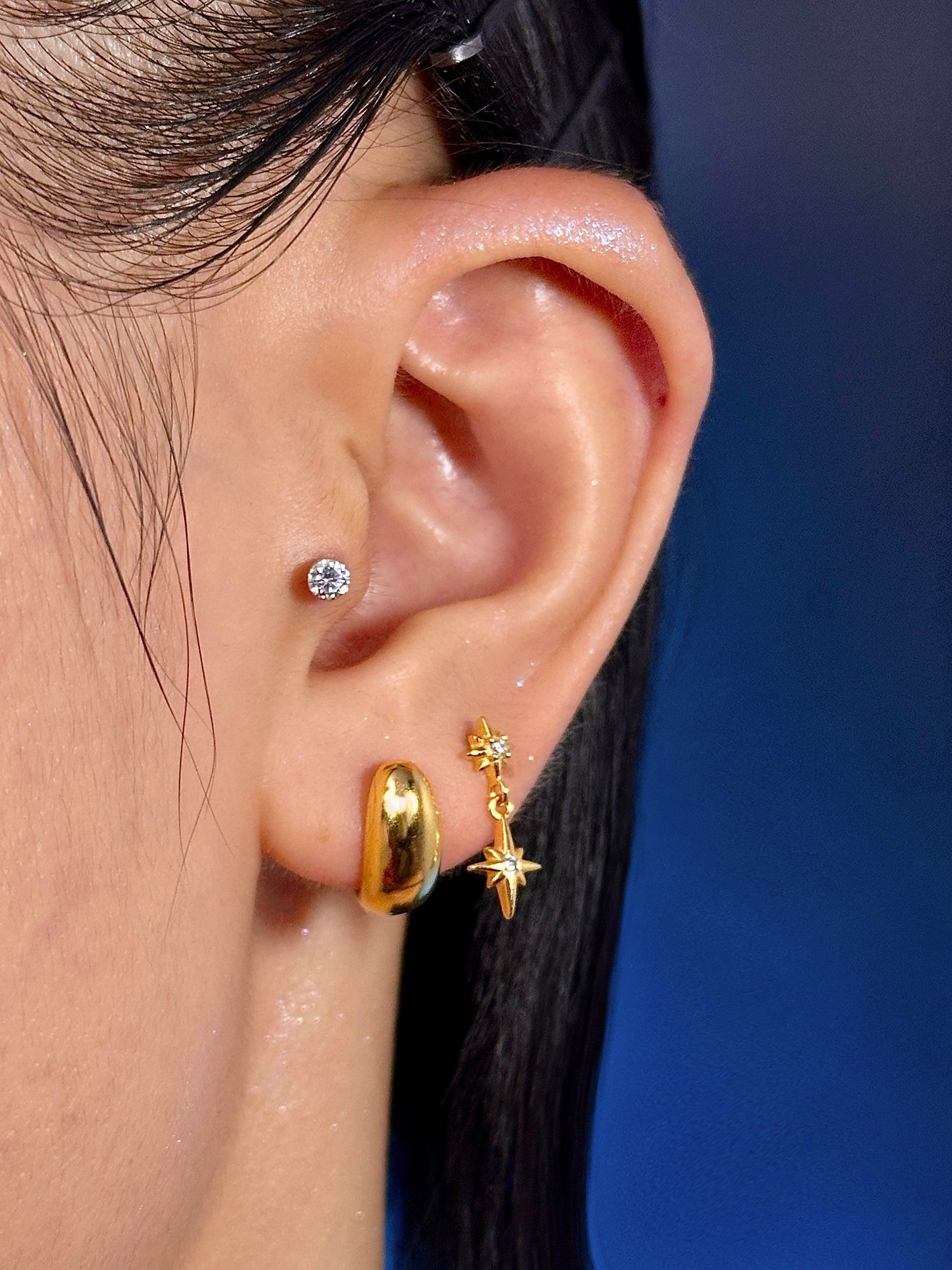 Gold-plated 925 sterling silver North Star Dangle Flatback Earring