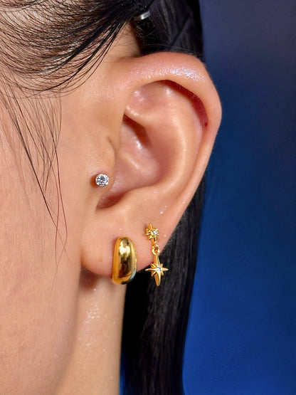 Gold-plated 925 sterling silver North Star Dangle Flatback Earring