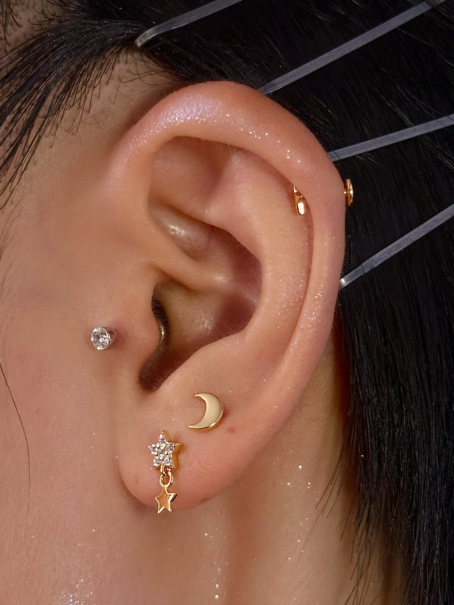 Gold-plated 925 sterling silver Celeste Star Drop Flatback Earring
