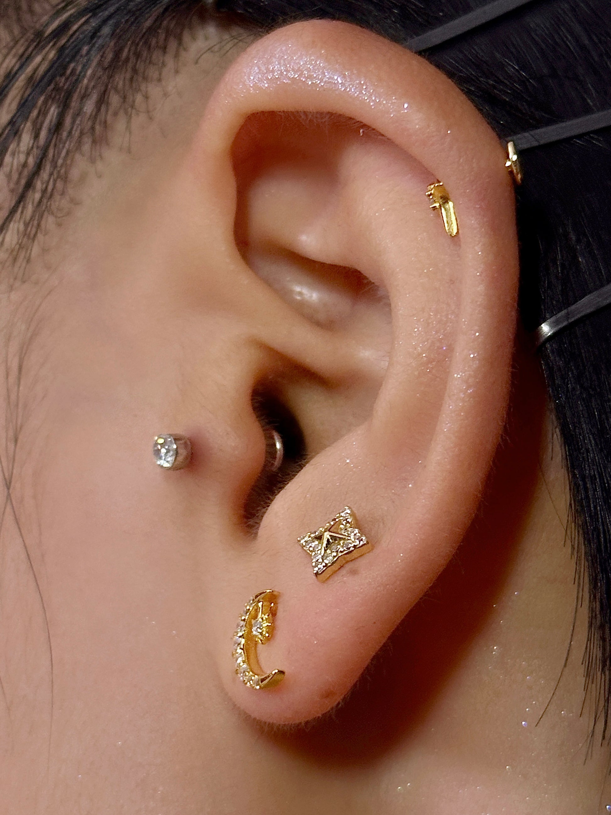 Gold-plated 925 sterling silver Compass Spike Flatback Earring