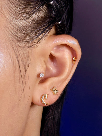 Gold-plated 925 sterling silver Compass Spike Flatback Earring