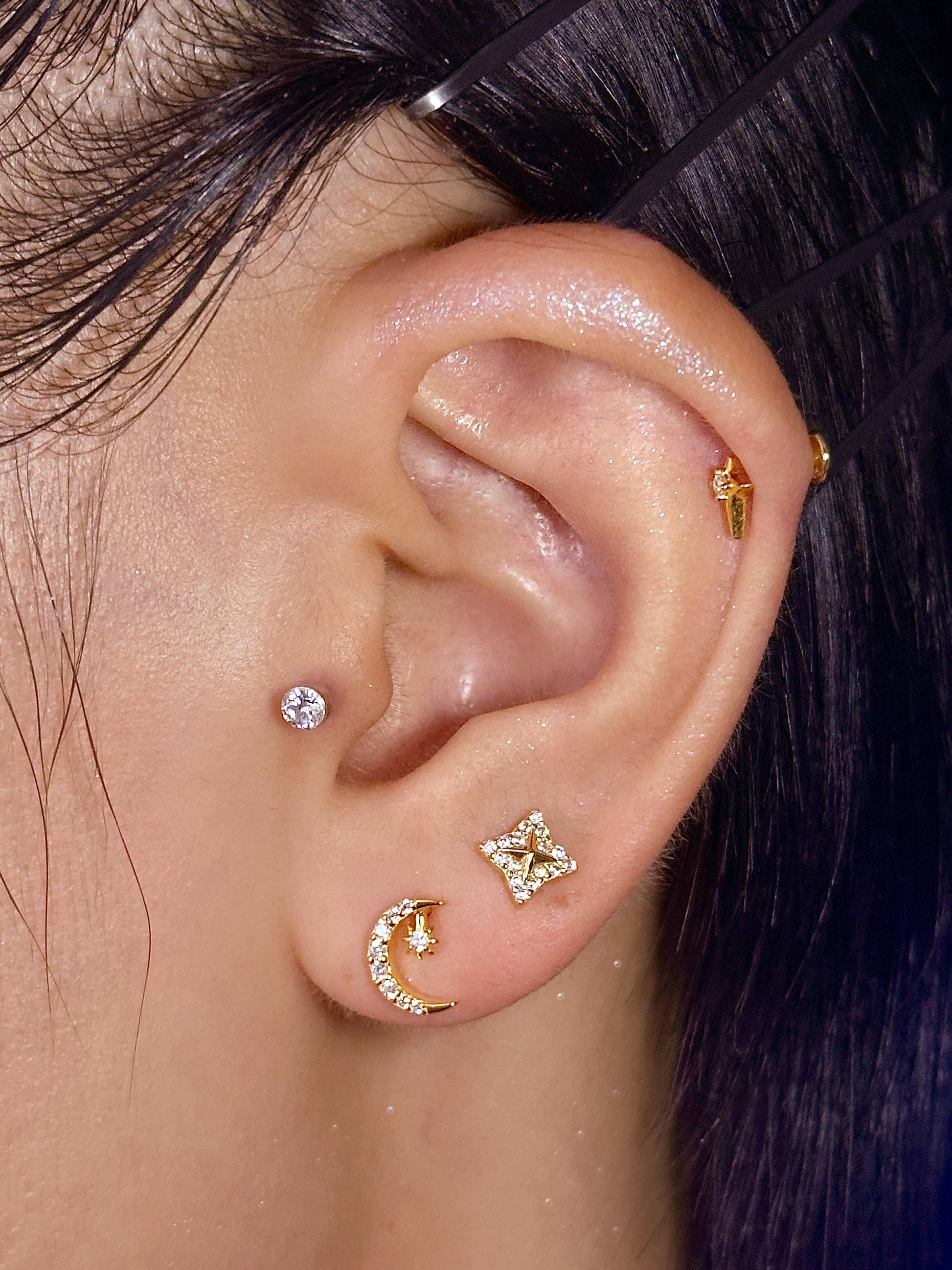 Gold-plated 925 sterling silver Compass Spike Flatback Earring