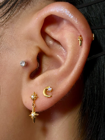 Gold-plated 925 sterling silver Twinkle Star Dangle Flatback Earring