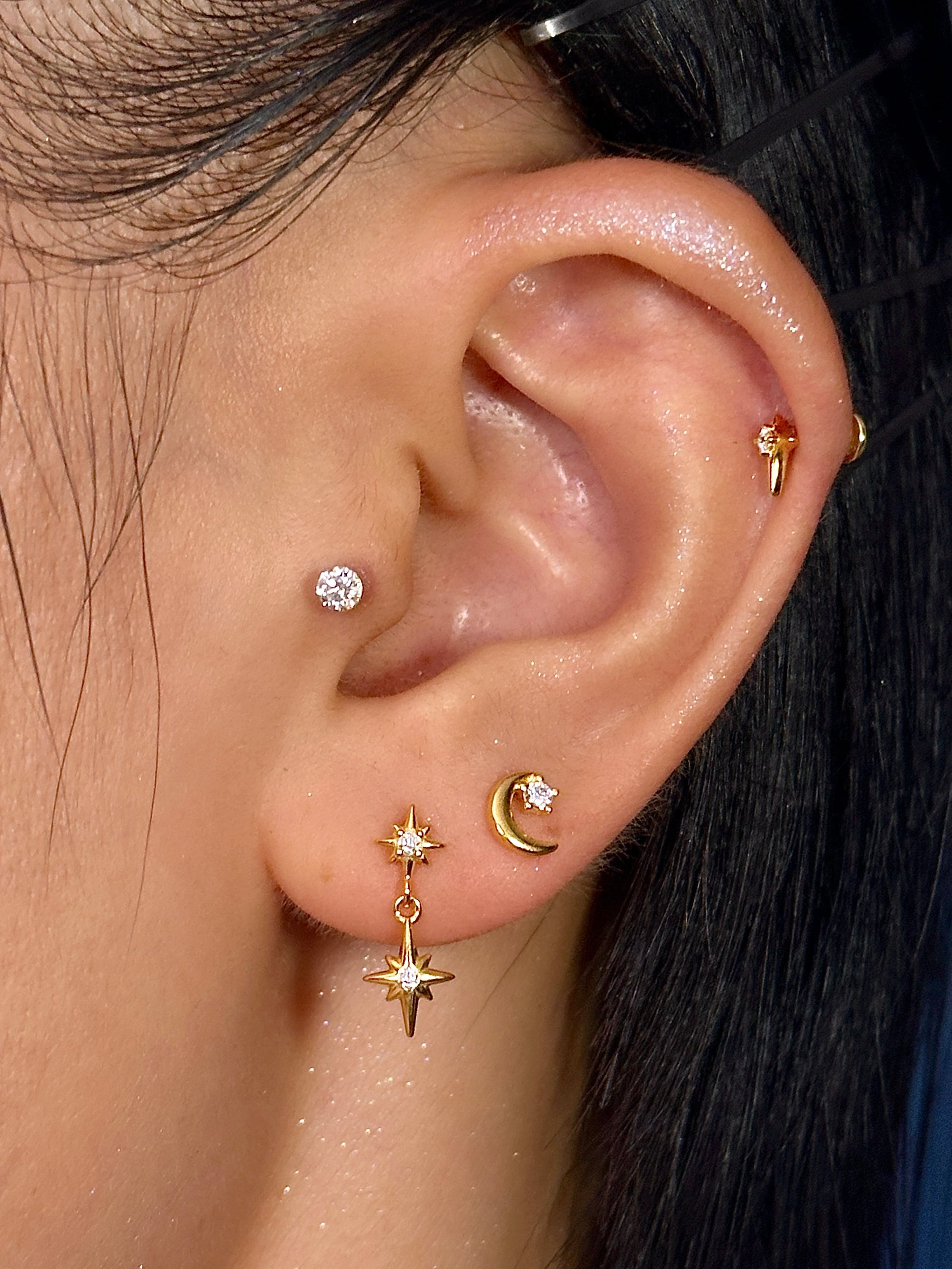 Gold-plated 925 sterling silver Twinkle Star Dangle Flatback Earring