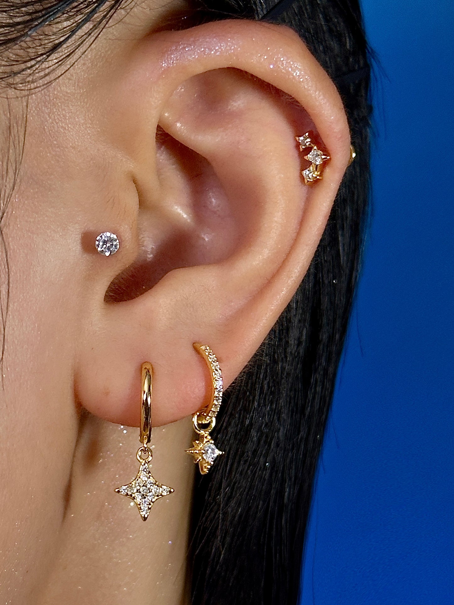Gold-plated 925 sterling silver Three Wishes Star Flatback Earring