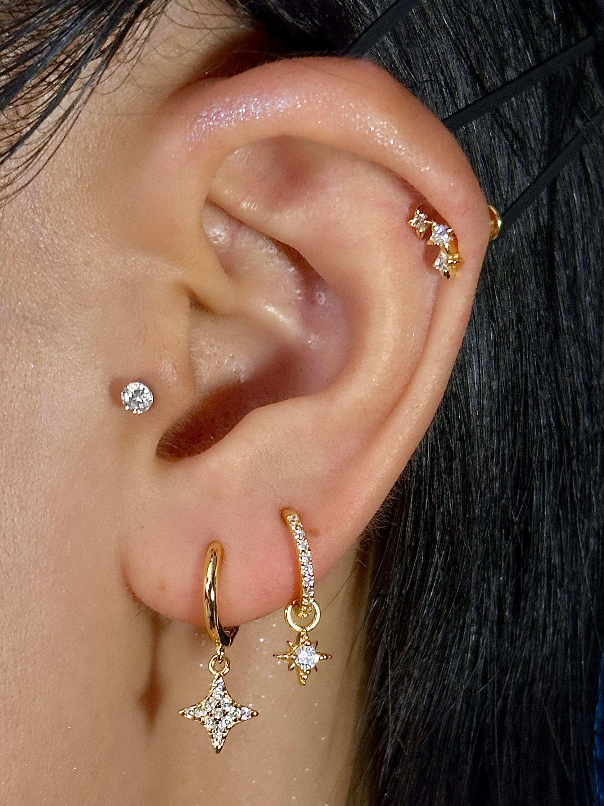 Gold-plated 925 sterling silver Three Wishes Star Flatback Earring