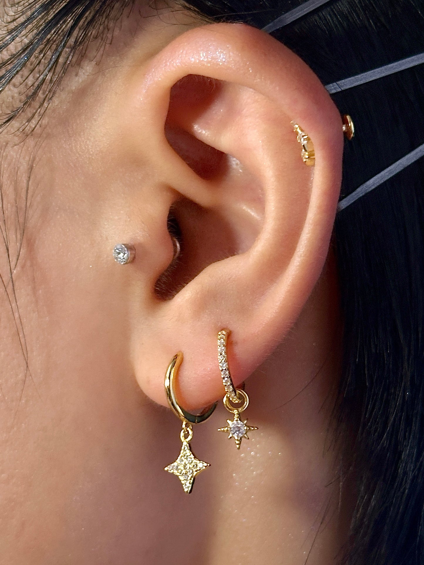 Gold-plated 925 sterling silver Three Wishes Star Flatback Earring