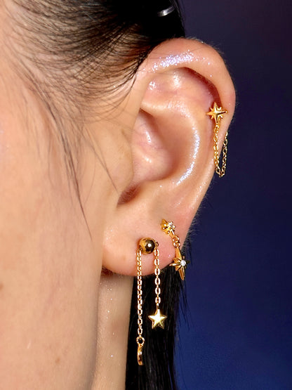 Gold-plated 925 sterling silver Star Chain Flatback Earring