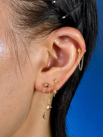 Gold-plated 925 sterling silver Star Chain Flatback Earring