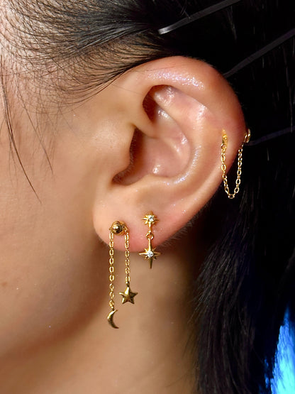 Gold-plated 925 sterling silver Star Chain Flatback Earring