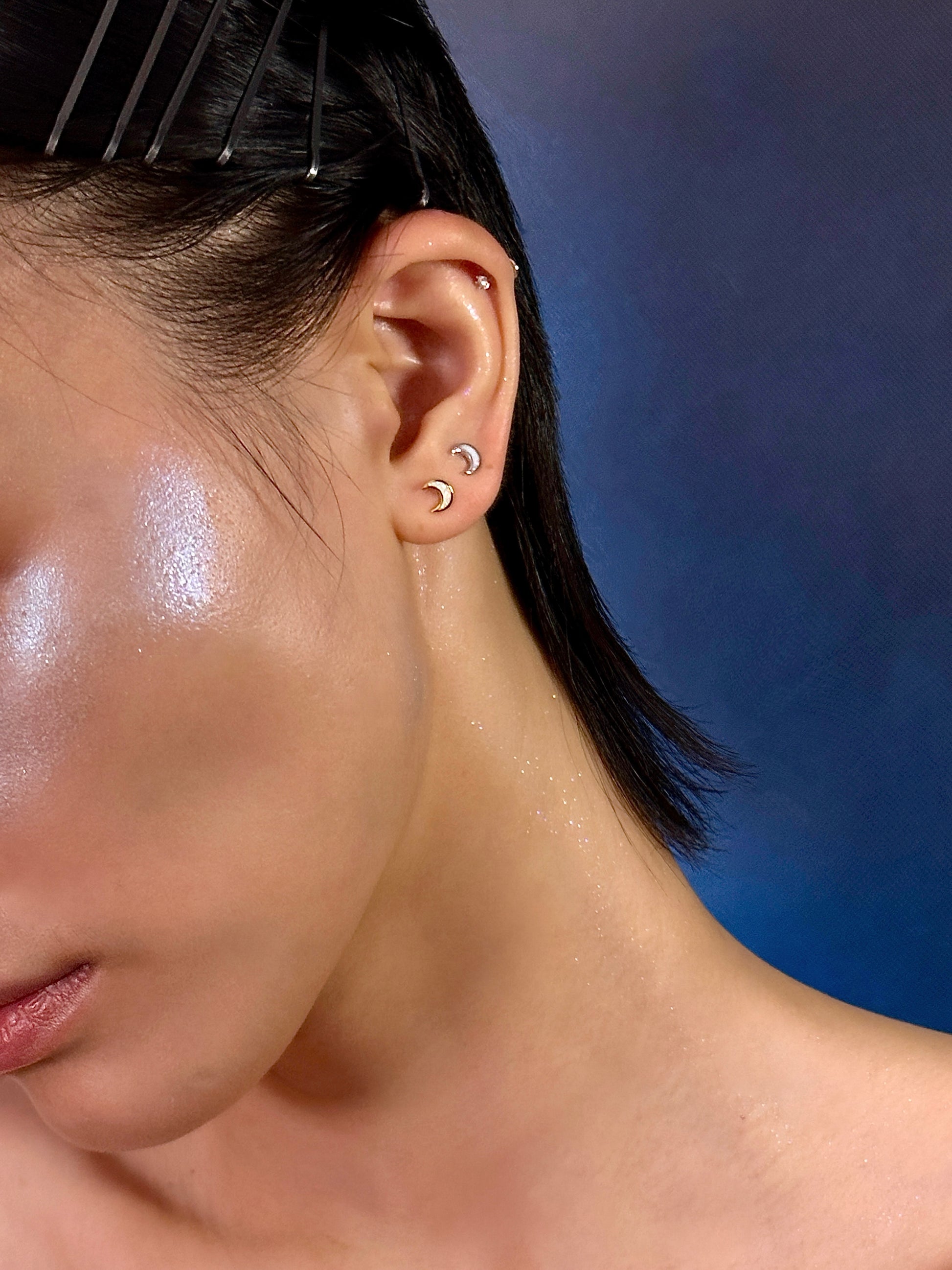 Gold-plated 925 sterling silver Opal Moon Flatback Earring