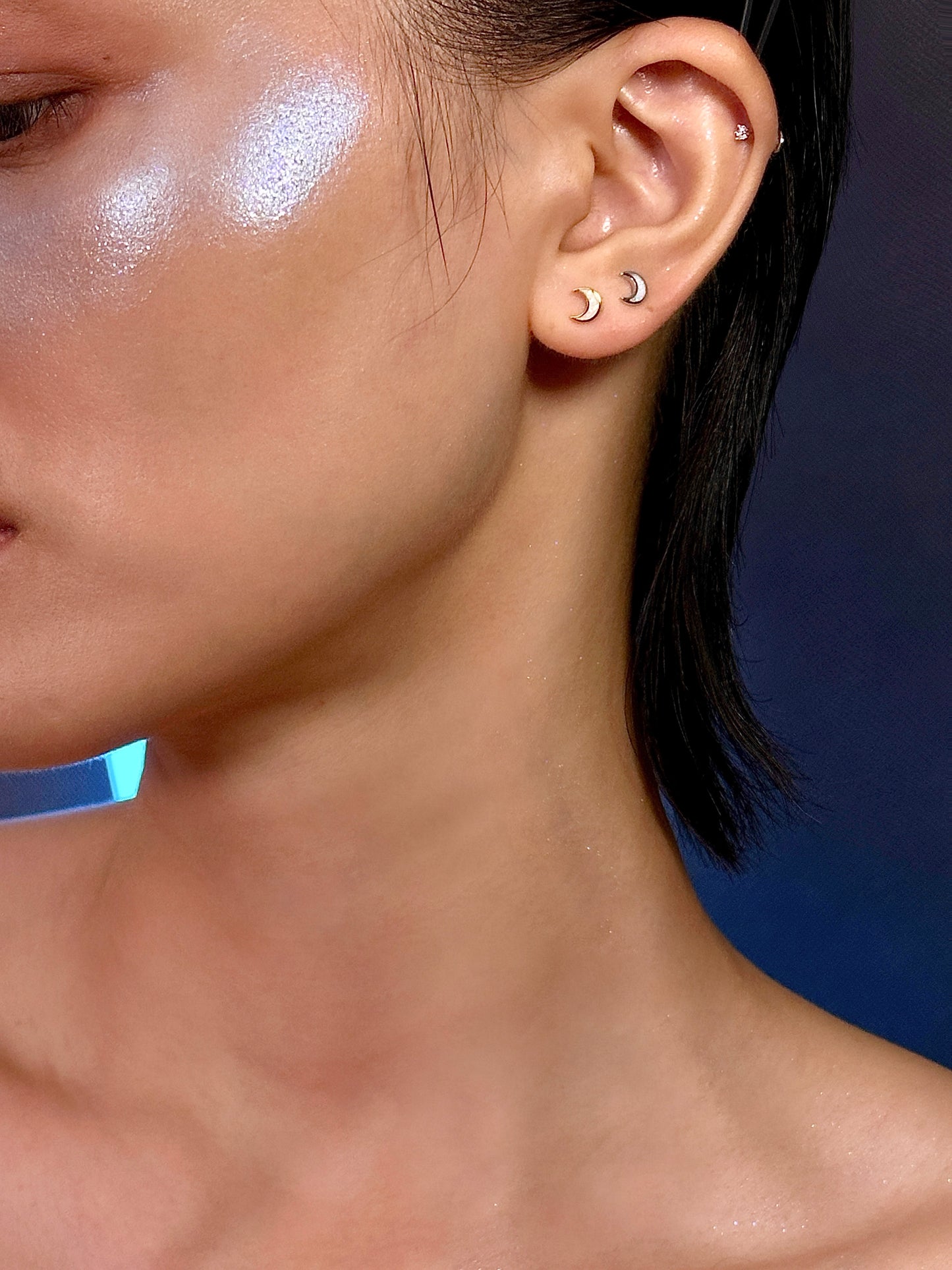 Gold-plated 925 sterling silver Opal Moon Flatback Earring
