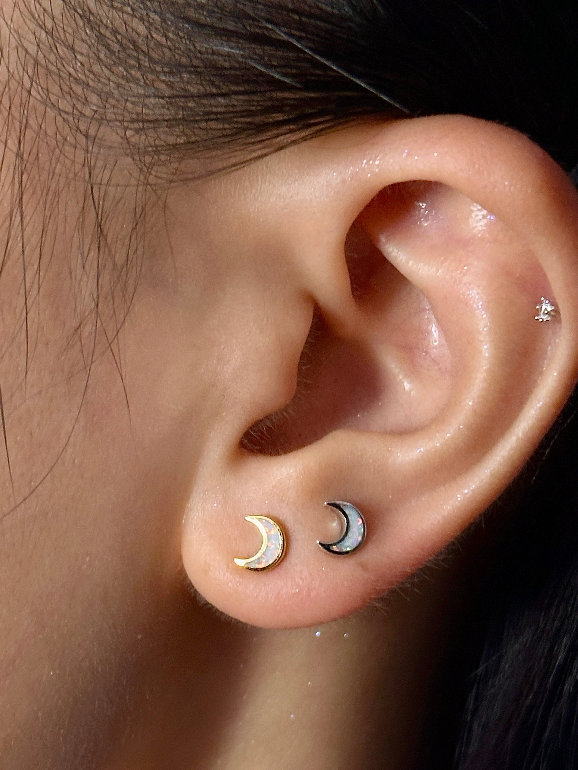 Gold-plated 925 sterling silver Opal Moon Flatback Earring