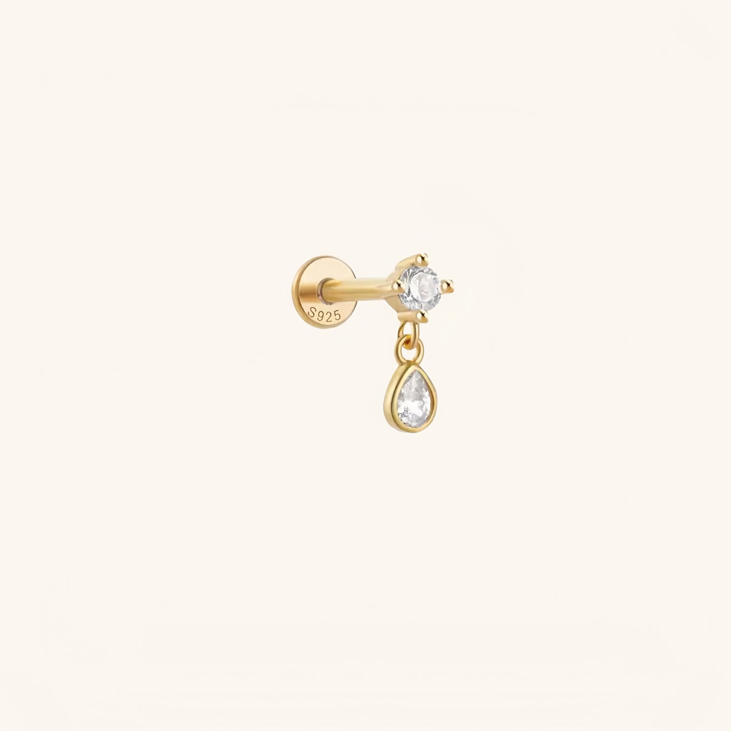 Gold-plated 925 sterling silver CZ Dangle Teardrop Flatback Earring