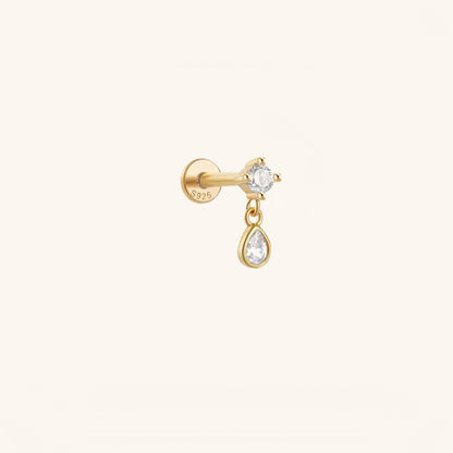 Gold-plated 925 sterling silver CZ Dangle Teardrop Flatback Earring