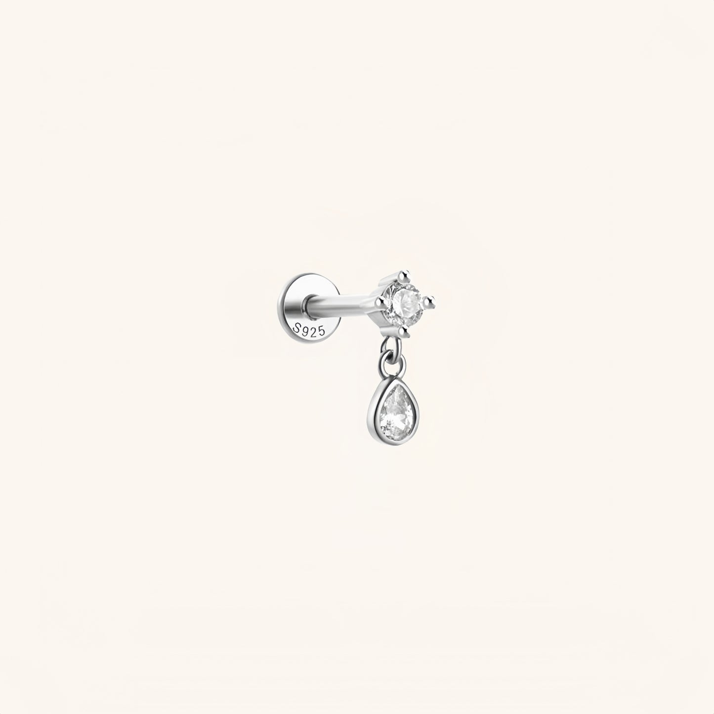 Gold-plated 925 sterling silver CZ Dangle Teardrop Flatback Earring Silver