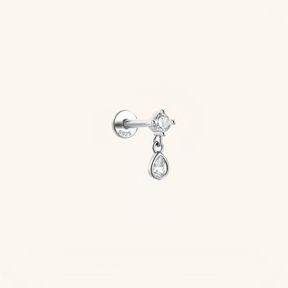 Gold-plated 925 sterling silver CZ Dangle Teardrop Flatback Earring Silver