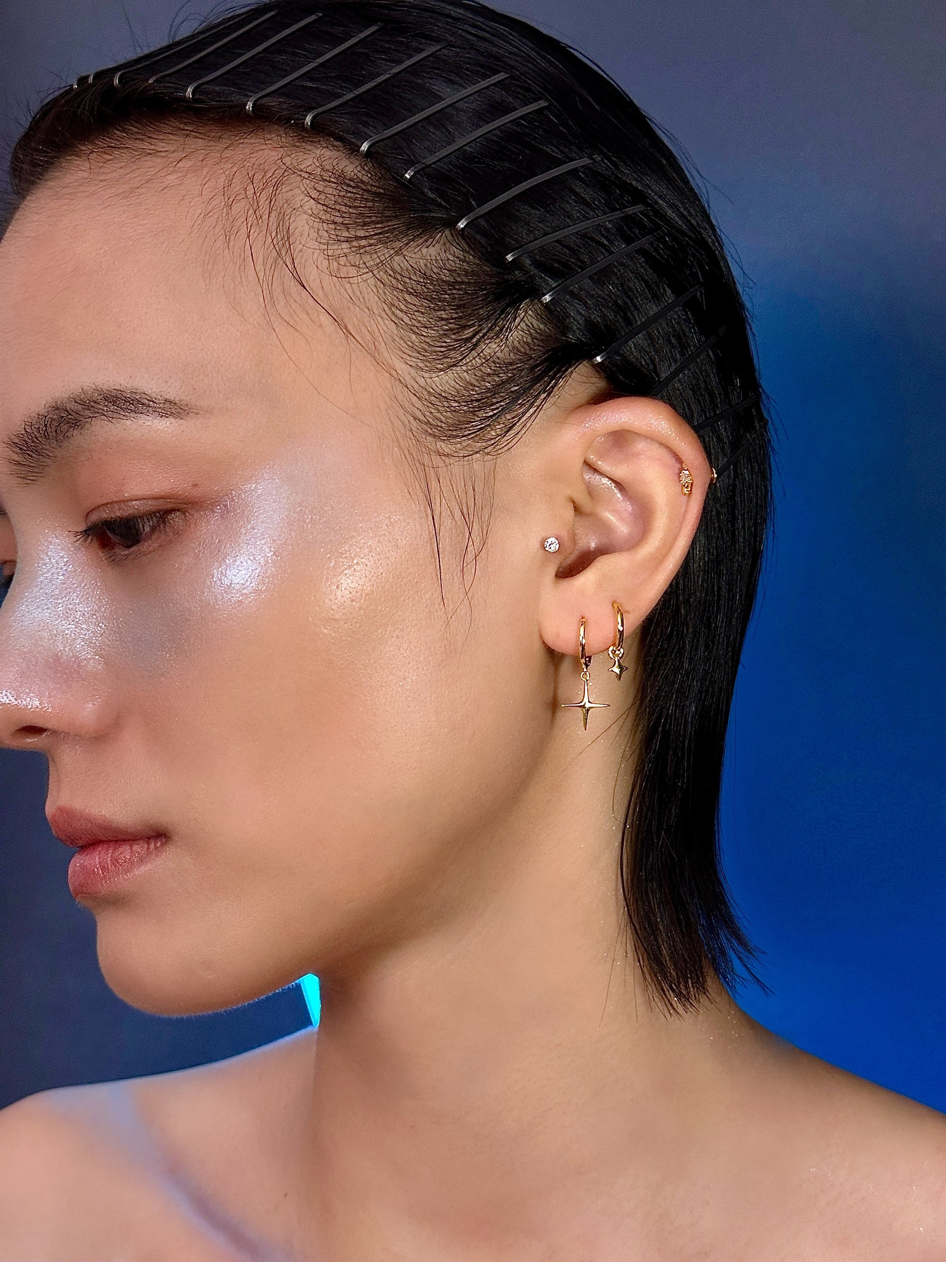 Gold-plated 925 sterling silver Starbeam Charm Hoop Earrings
