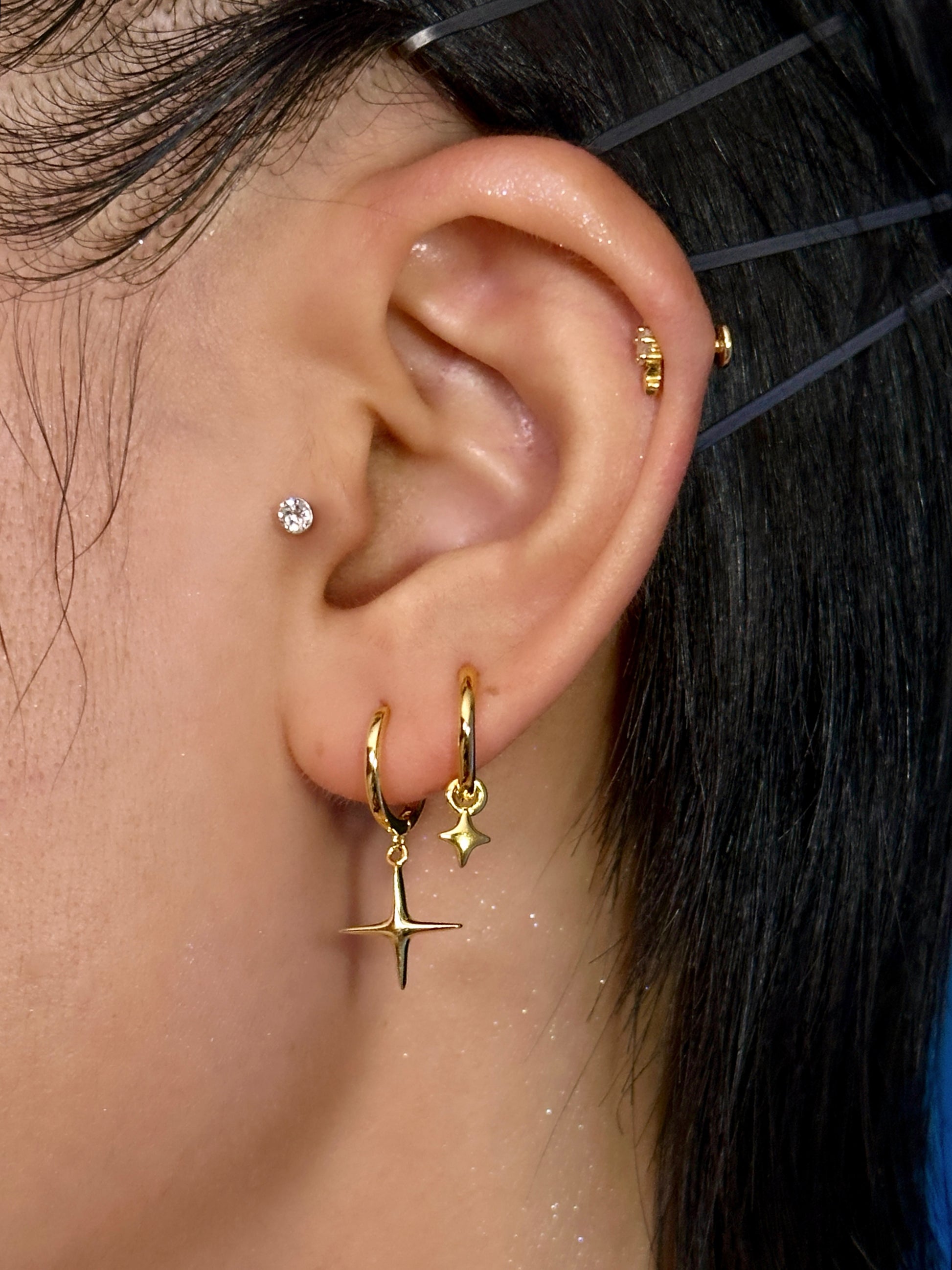 Gold-plated 925 sterling silver Starbeam Charm Hoop Earrings