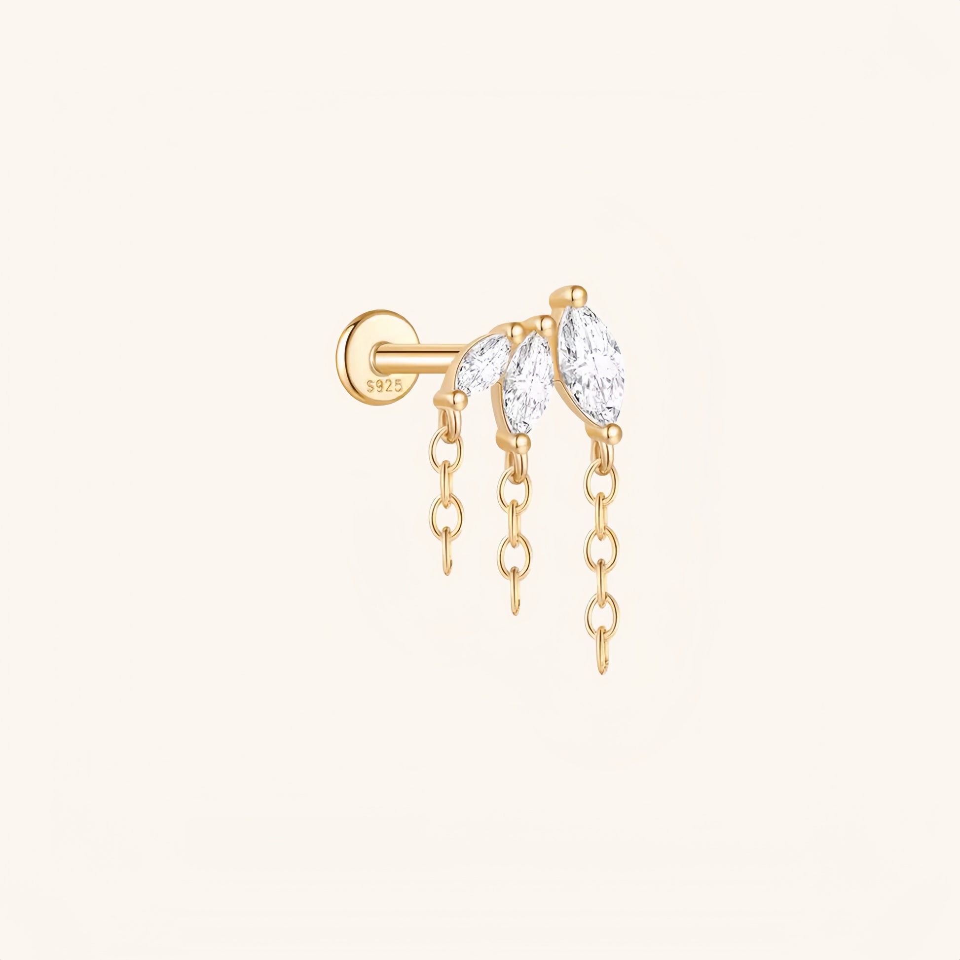 Gold-plated 925 sterling silver Marquise CZ Tassel Flatback Earring Gold