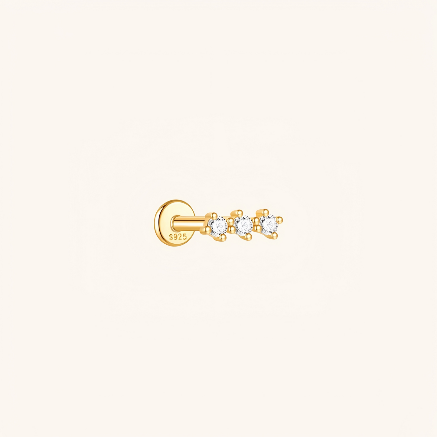 Gold-plated 925 sterling silver CZ Bar Flatback Earring Gold