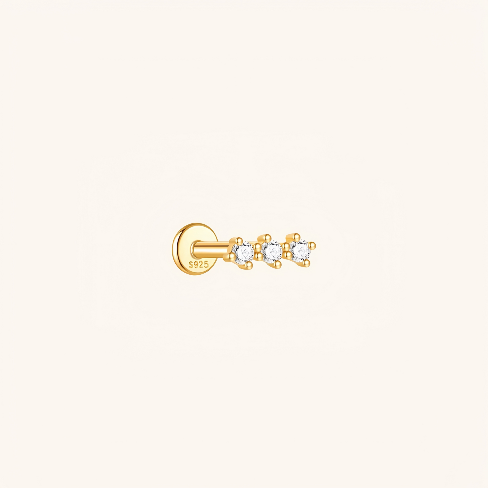 Gold-plated 925 sterling silver CZ Bar Flatback Earring Gold