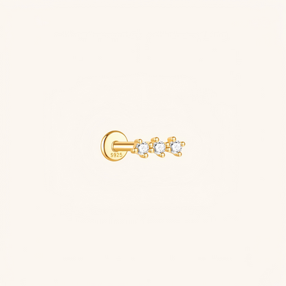 Gold-plated 925 sterling silver CZ Bar Flatback Earring Gold