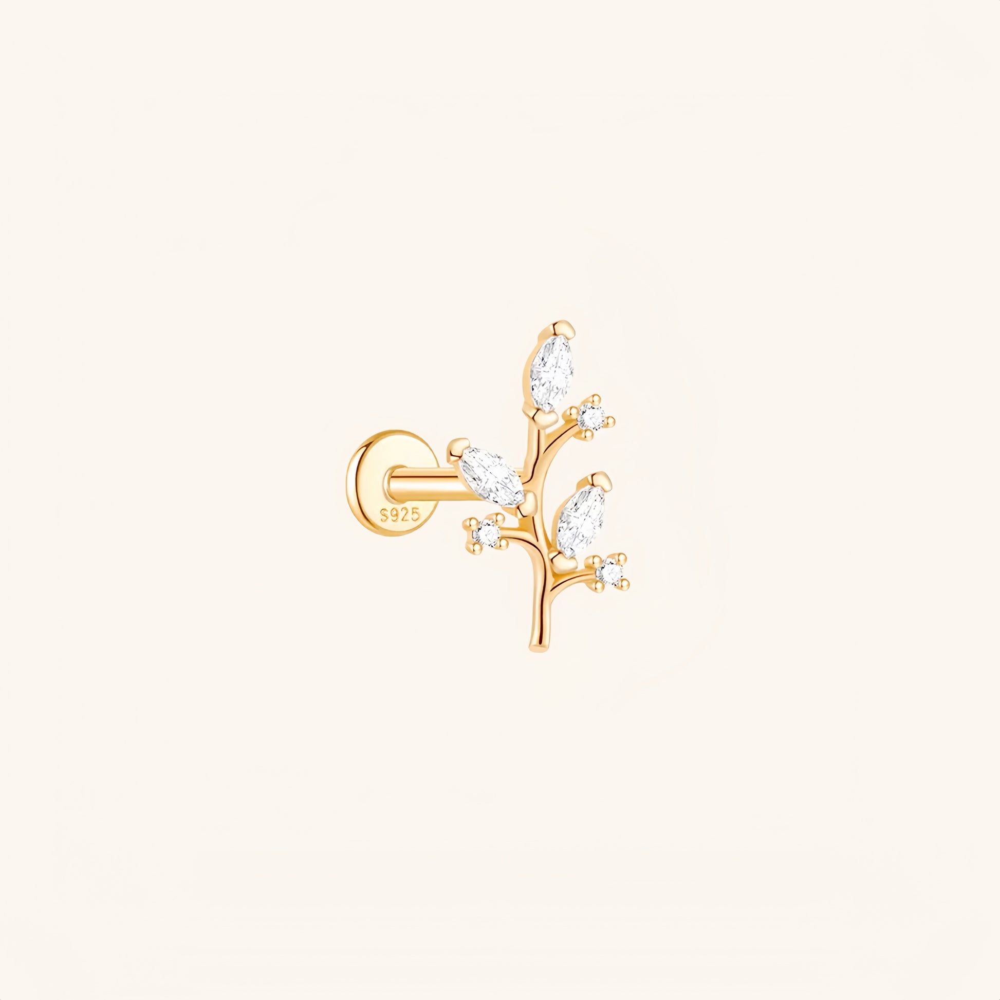 Gold-plated 925 sterling silver Golden Jade Leaf Flatback Earring Gold