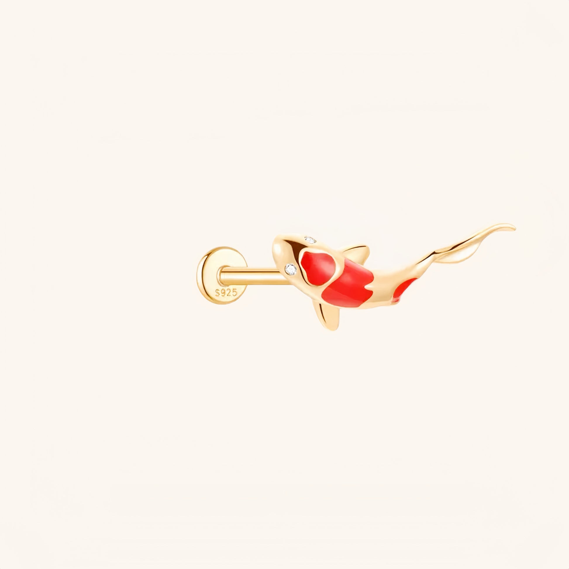 Gold-plated 925 sterling silver Vermilion Koi Flatback Earring Gold