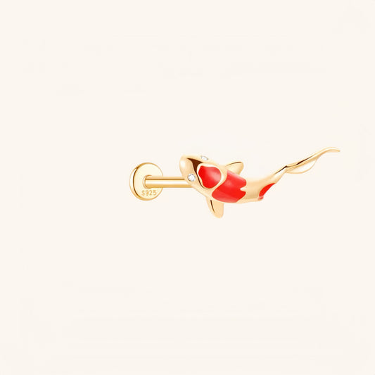 Gold-plated 925 sterling silver Vermilion Koi Flatback Earring Gold