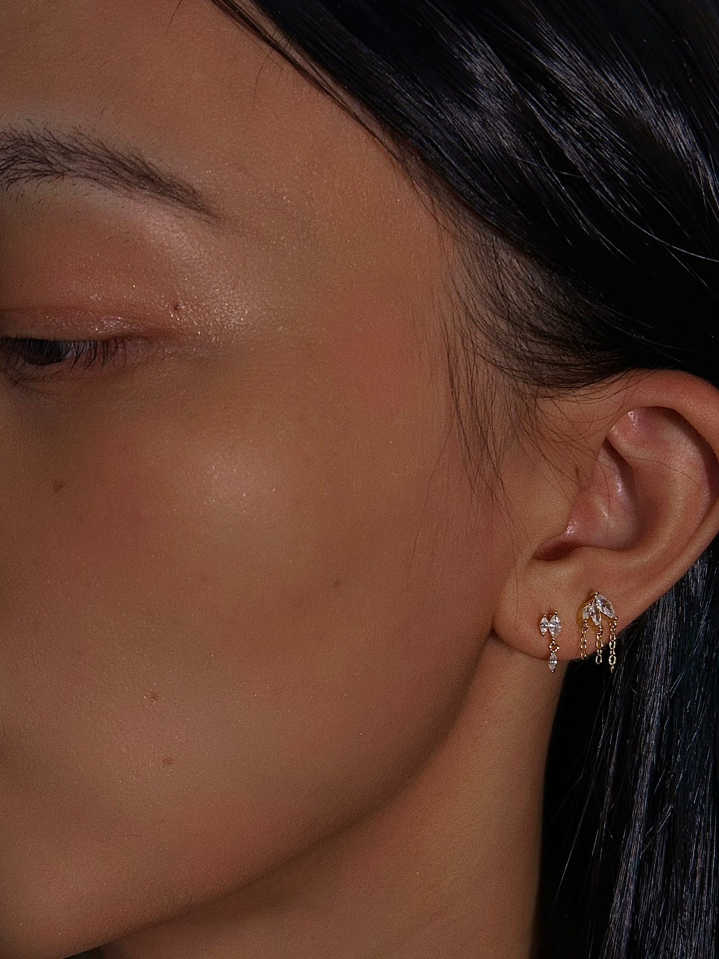 Marquise CZ Tassel Flatback Earring