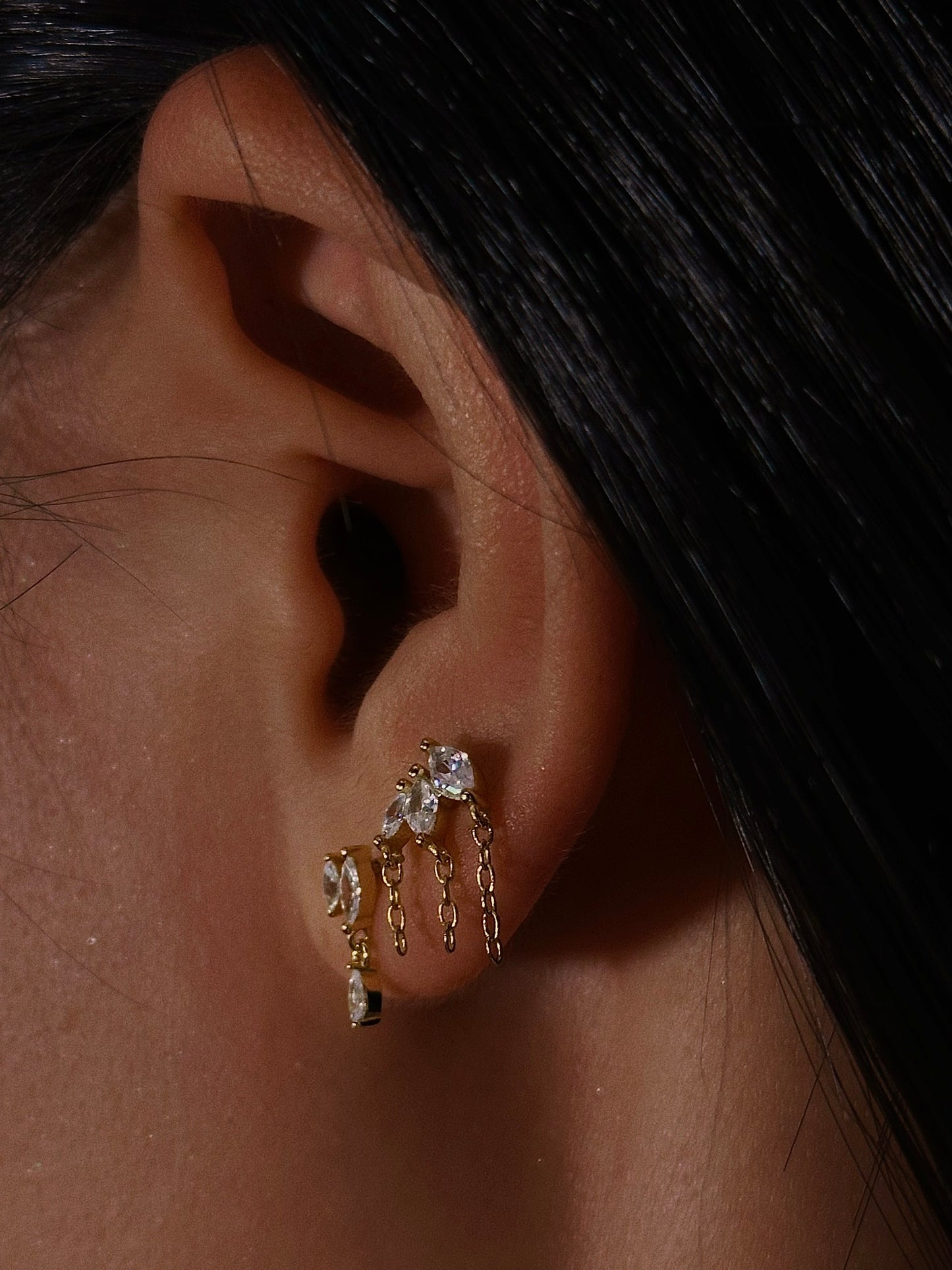 Marquise CZ Tassel Flatback Earring