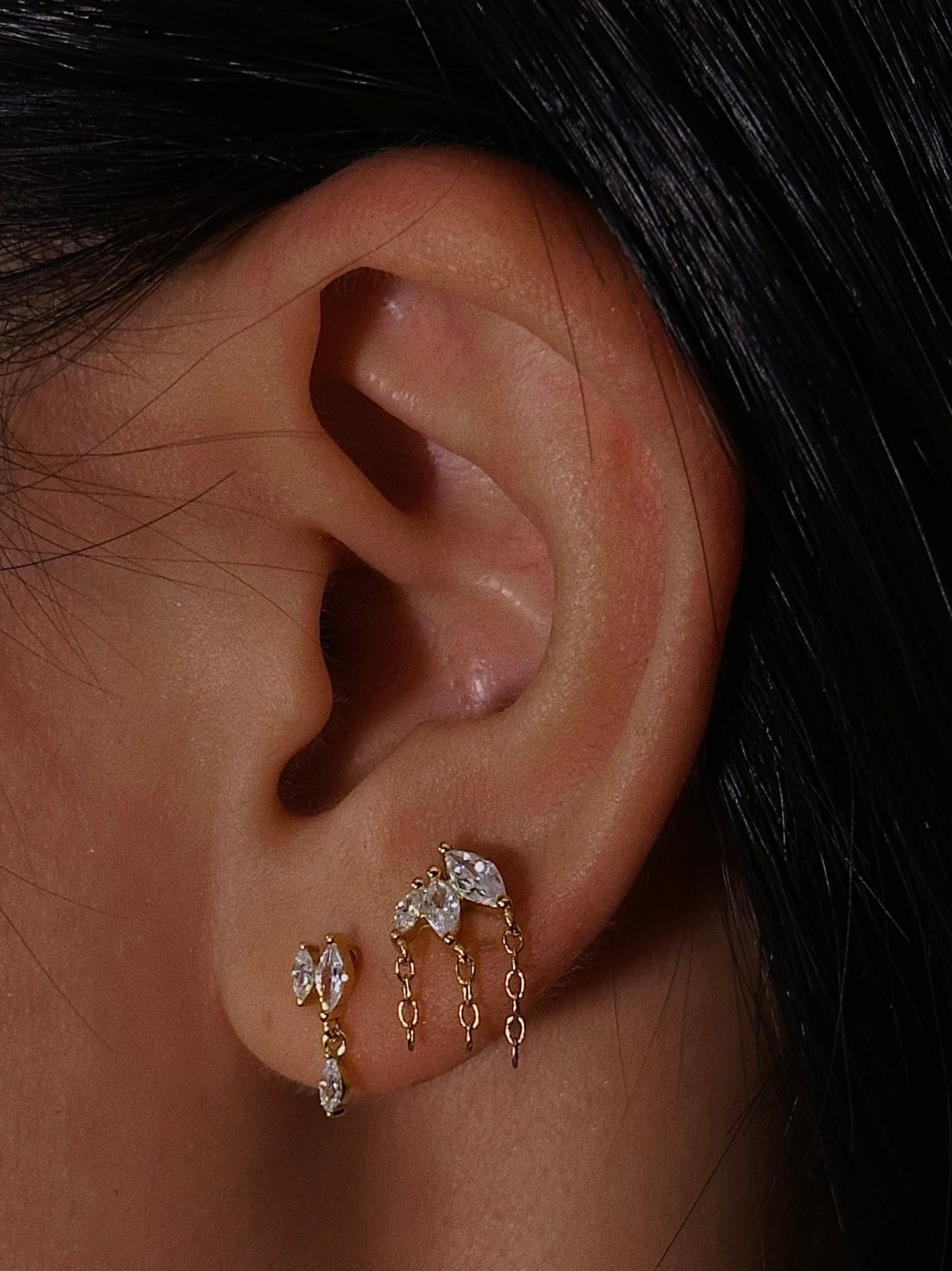 Marquise CZ Tassel Flatback Earring